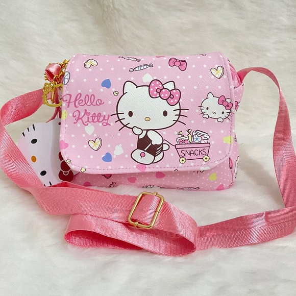 Super Cute Hello Kitty with Snack Cart Hand/Shoulder/Body Bag with Double Zipper - Picture 1 of 7